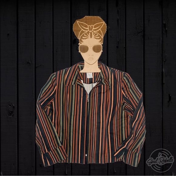 Vintage Grunge Blazer Jacket Orange and Brown Stripes - Picture 3 of 8